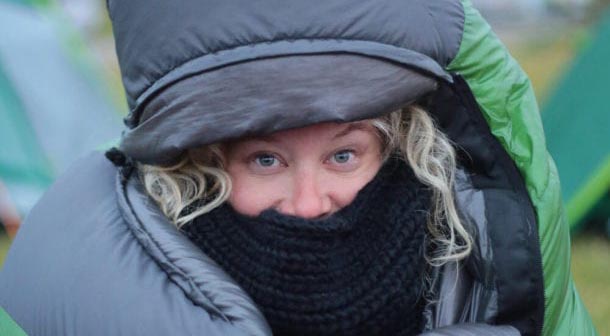 Icelandic woman dressed very warmly.