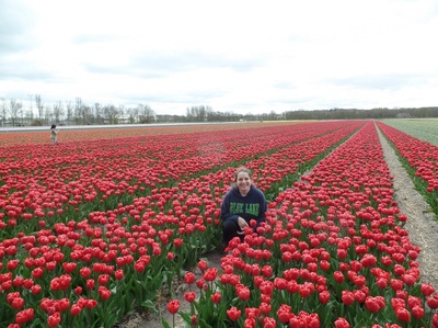 Erika Boeing in flower field in the Netherlands