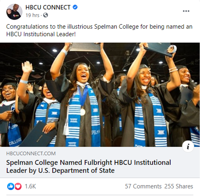 Screenshot of a Facebook post from HBCU Connect, a news organization that promoted the HBCU Institutional Leaders initiative.