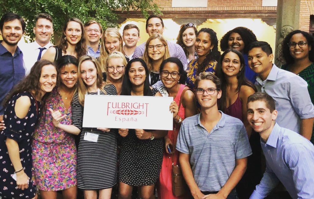 A close-up group shot of 2019 Fulbright U.S. Students to Spain at orientation.