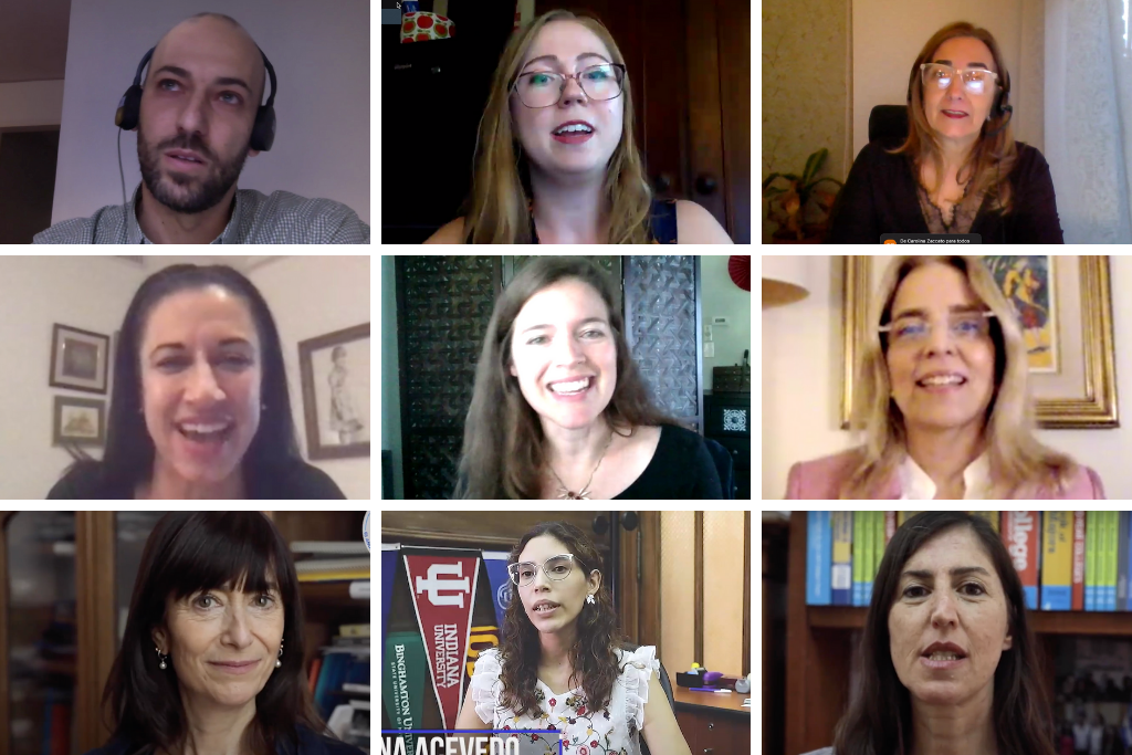 A grid of 9 headshots (8 women, 1 man) of featured alumni from Fulbright Day: Argentina